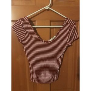 Red and white striped Express crop top.